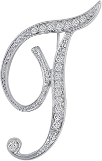 A-Z 26 Letters Pins Brooches Silver Plated Metal Broaches Pins-Clear Crystal Initial Breastpin