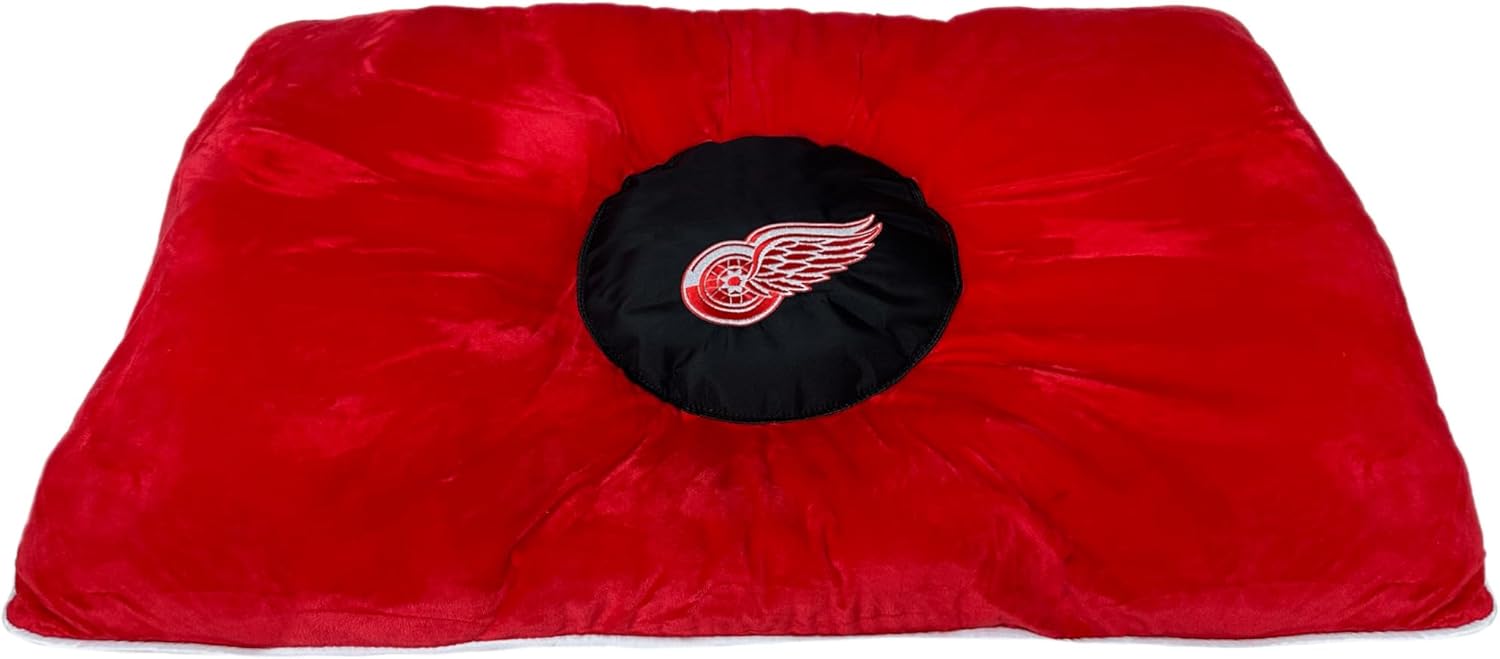 Pets First NHL Detroit RED Wings PET Bed - Soft & Cozy Plush Pillow Bed. Sports Themed Dog Bed. Cuddle, Warm Sports Mattress Bed for Dogs & Cats.