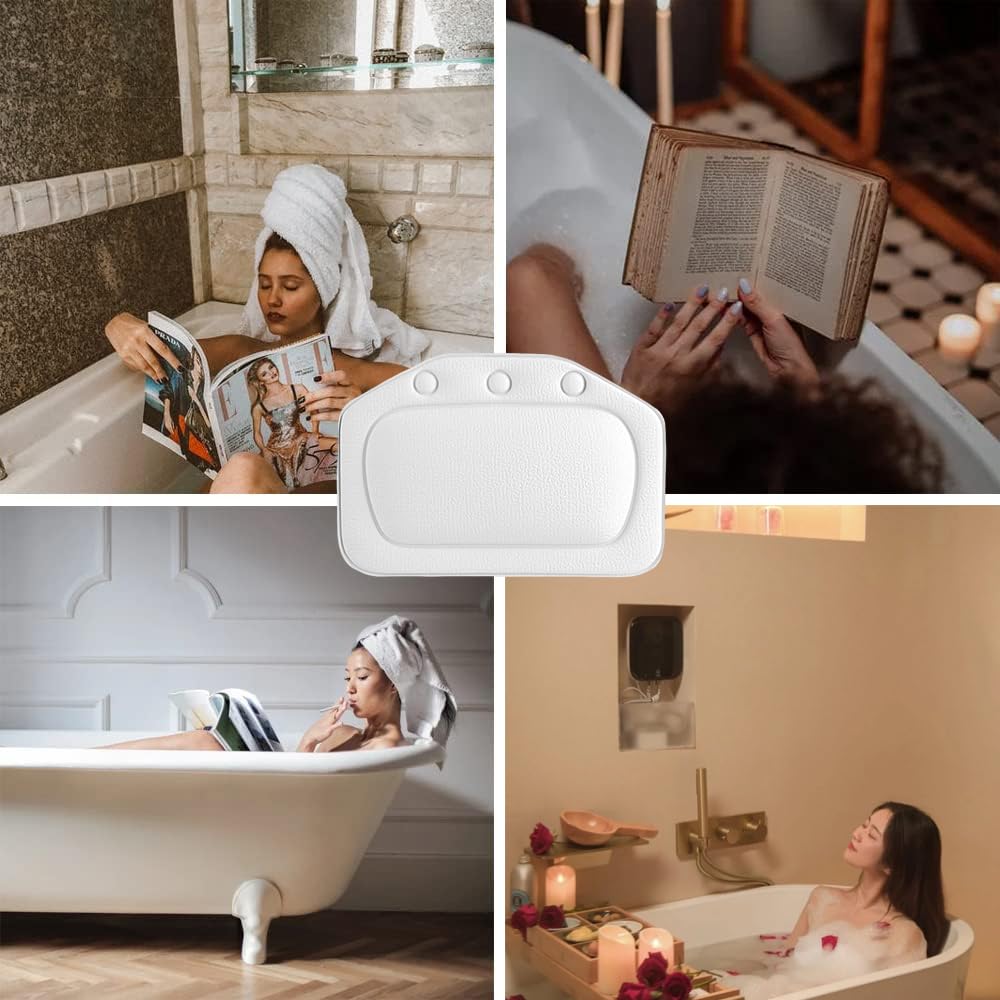 LATRAT Reposacabezas Bañera, Bañeras Almohada Espuma Suave Acolchado Spa Bañera Almohada Bañera para Uso Casero, Blanco