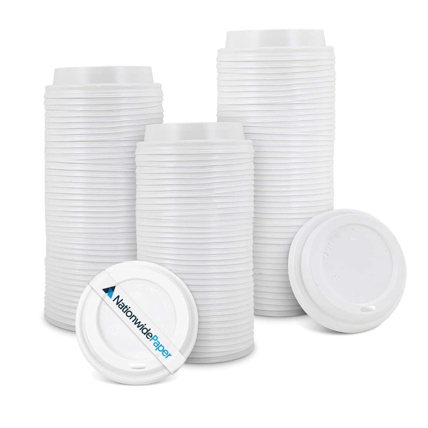 Nationwide Paper White 12oz / 90mm Lids for Coffee Cup, Insulated Disposable Coffee Cup Lid for Takeaway Drink, Leak Proof for Triple Walled Ripple Cups - Case of 500 Lids
