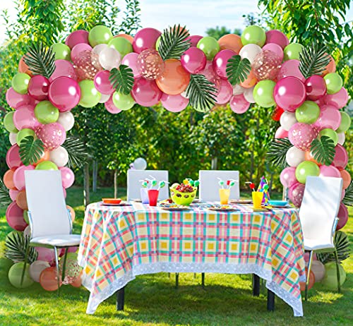 117Pcs Tropical Balloons Arch Garland Kit, Hot Pink Green Rose Gold Confetti Balloons Palm Leaves & 5Tools for Tropical Hawaii Aloha Luau Flamingo Theme Birthday Party Baby Shower Wedding Decorations - Image 4