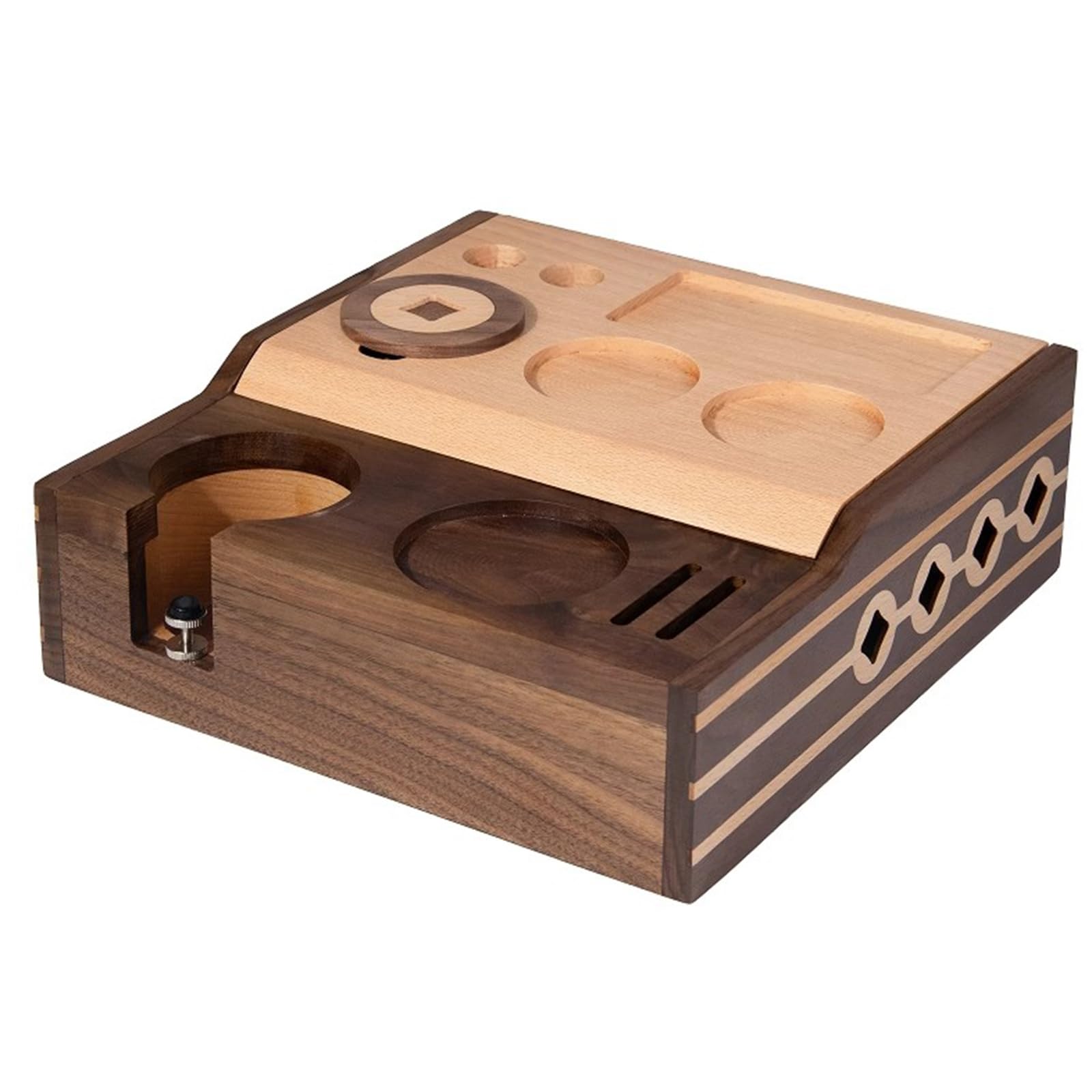SICWEDIM Espresso Tamping Station, Wood Coffee Organizer Box, with Tamper Holder, Distributor Slot, and Multi-Accessory Storage, for 51/53, 58mm Portafilter (B 51/53mm)