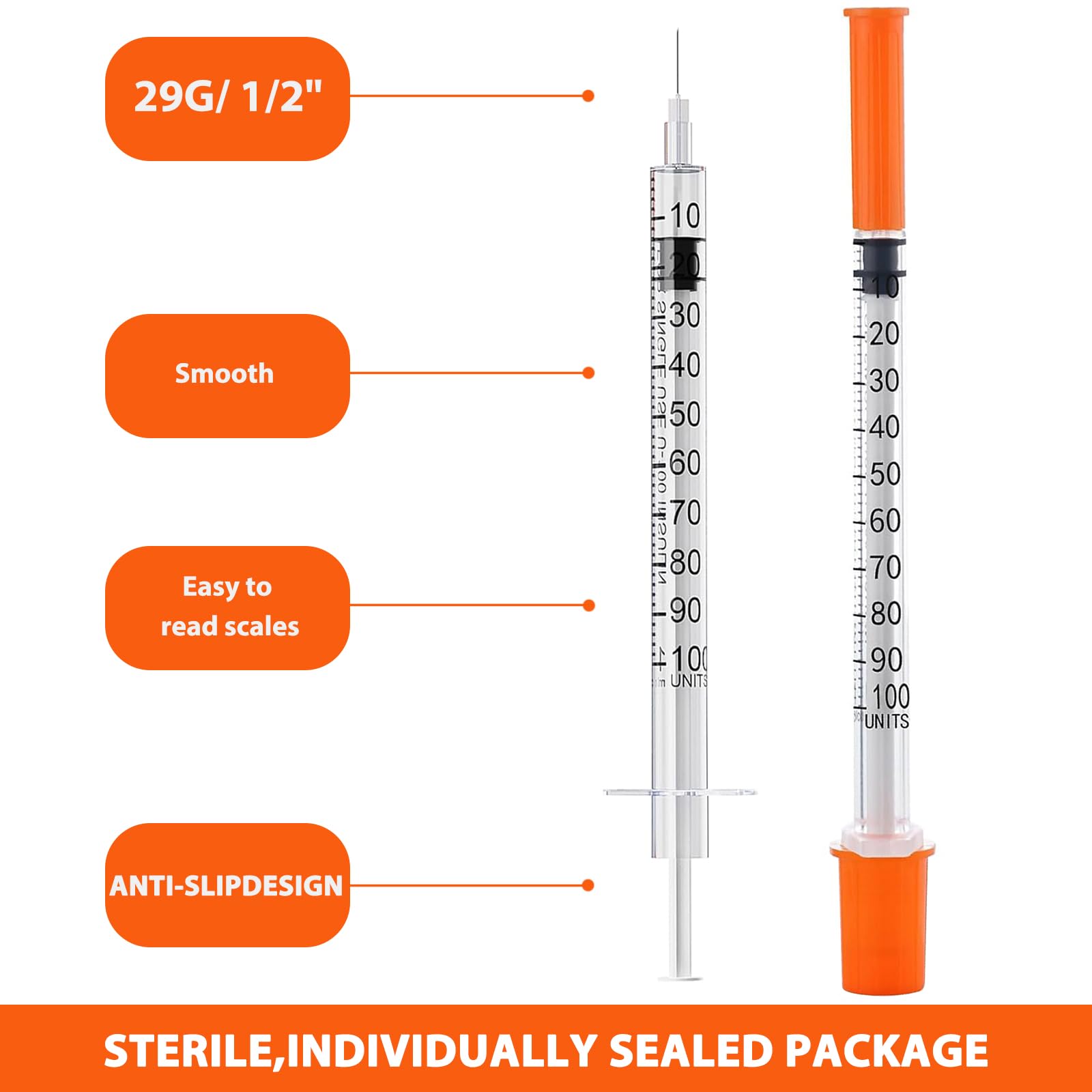 100PACK 1ml Syringes with 29Ga 1/2 Inch Needle, Individually Wrapped Lab Supplies (1CC 29G 1/2" 100PACK) — Amazon image 3