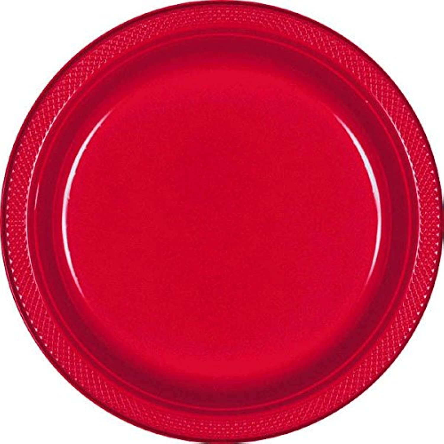 Vibrant Round Apple Red Plastic Plates - 9