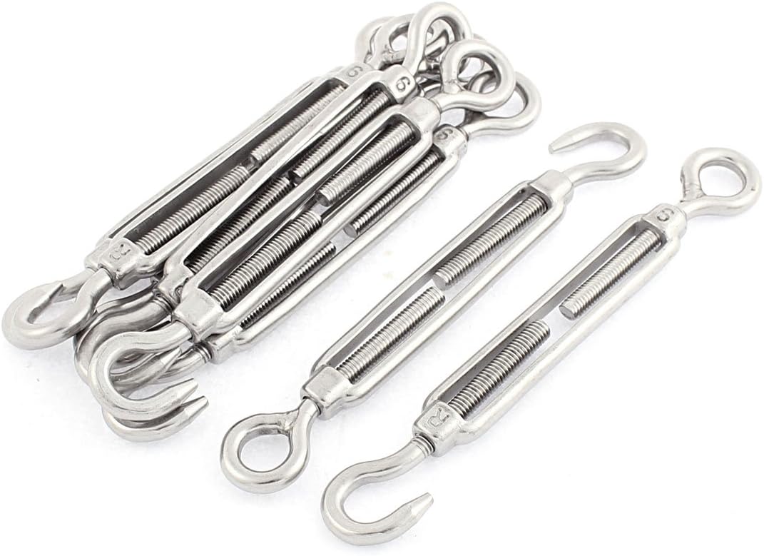 M6 Thread Fall Protection 5.5" Length Adjustable 304 Stainless Steel Eye Hook Turnbuckle Restraint Ropes & Lanyards 8 Pcs