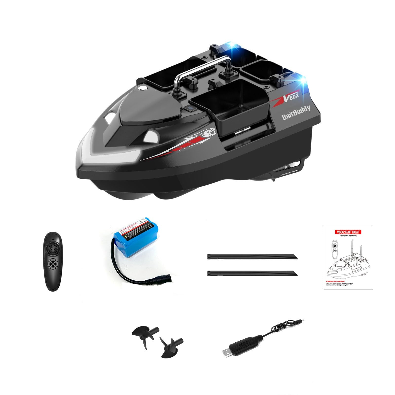 Łódź wędkarska z przynętą, 3 kg, duża pojemność, wydajna łódź RC, motorówka z 4 zasobnikami na przynętę, pozycjonowanie GPS, łódź karpiowa, oświetlenie LED, do połowu na przynętę