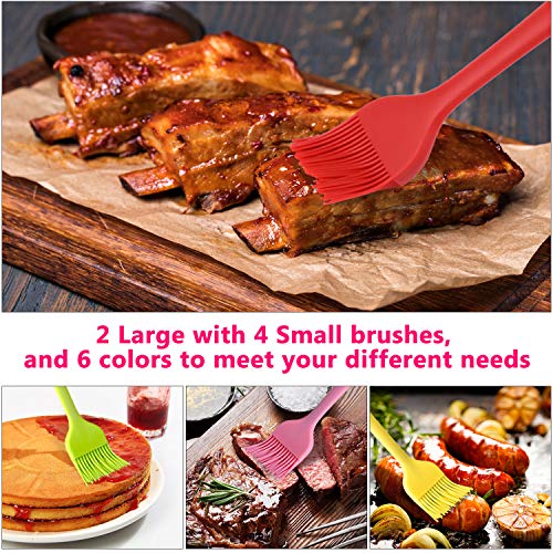 Hhyn Silicone Basting Brush Set 6 Pack Heat Resistant Pastry Brushes Spread Oil Butter Sauce For Bbq Grill Barbeque Kitchen Baking Cooking Pastries, 2 Large & 4 Small #TOP5