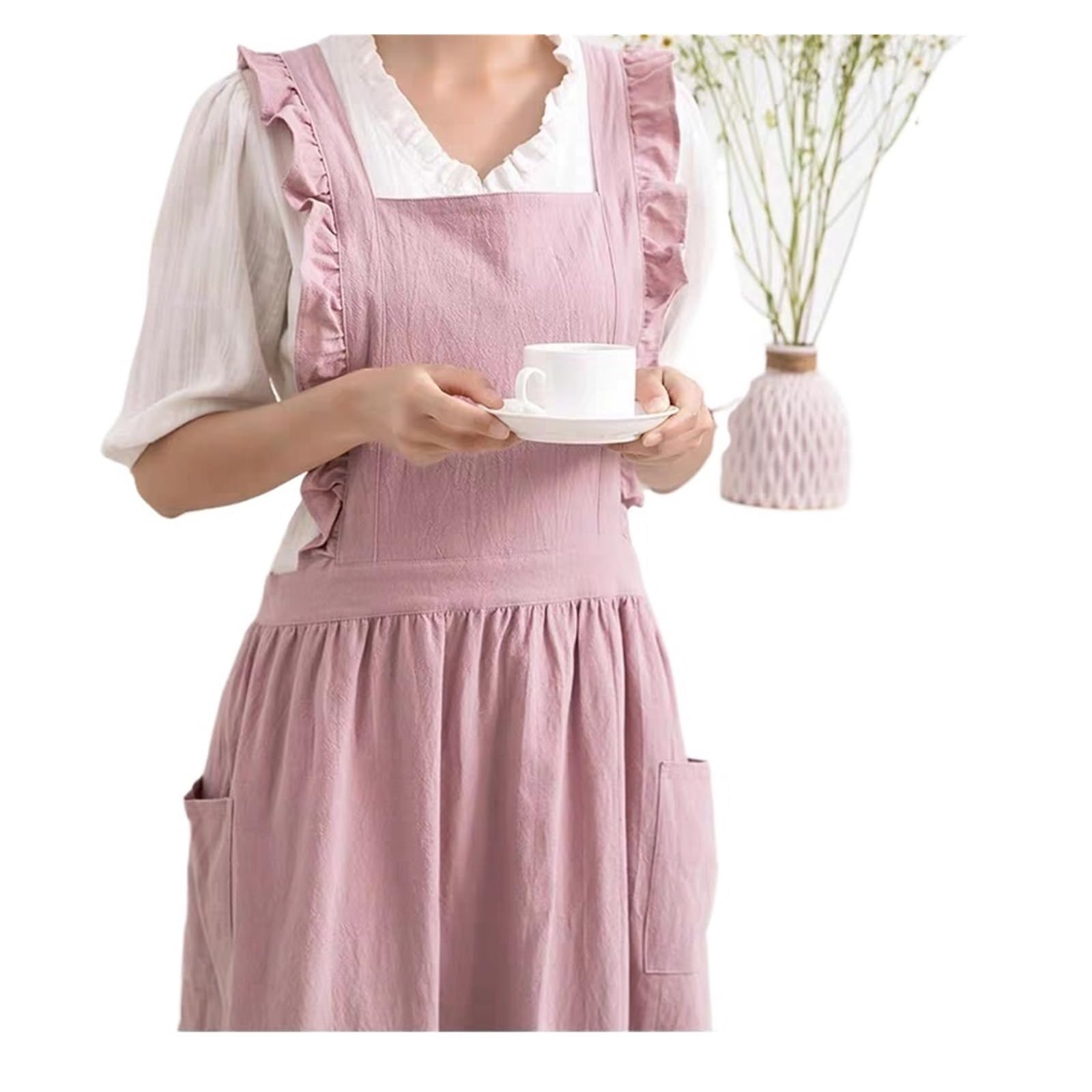 Delantal Delantal de lino y algodón for mujer, con espalda cruzada, for cocina, bolsillos, estilo vintage, for repostería, jardinería trabajo