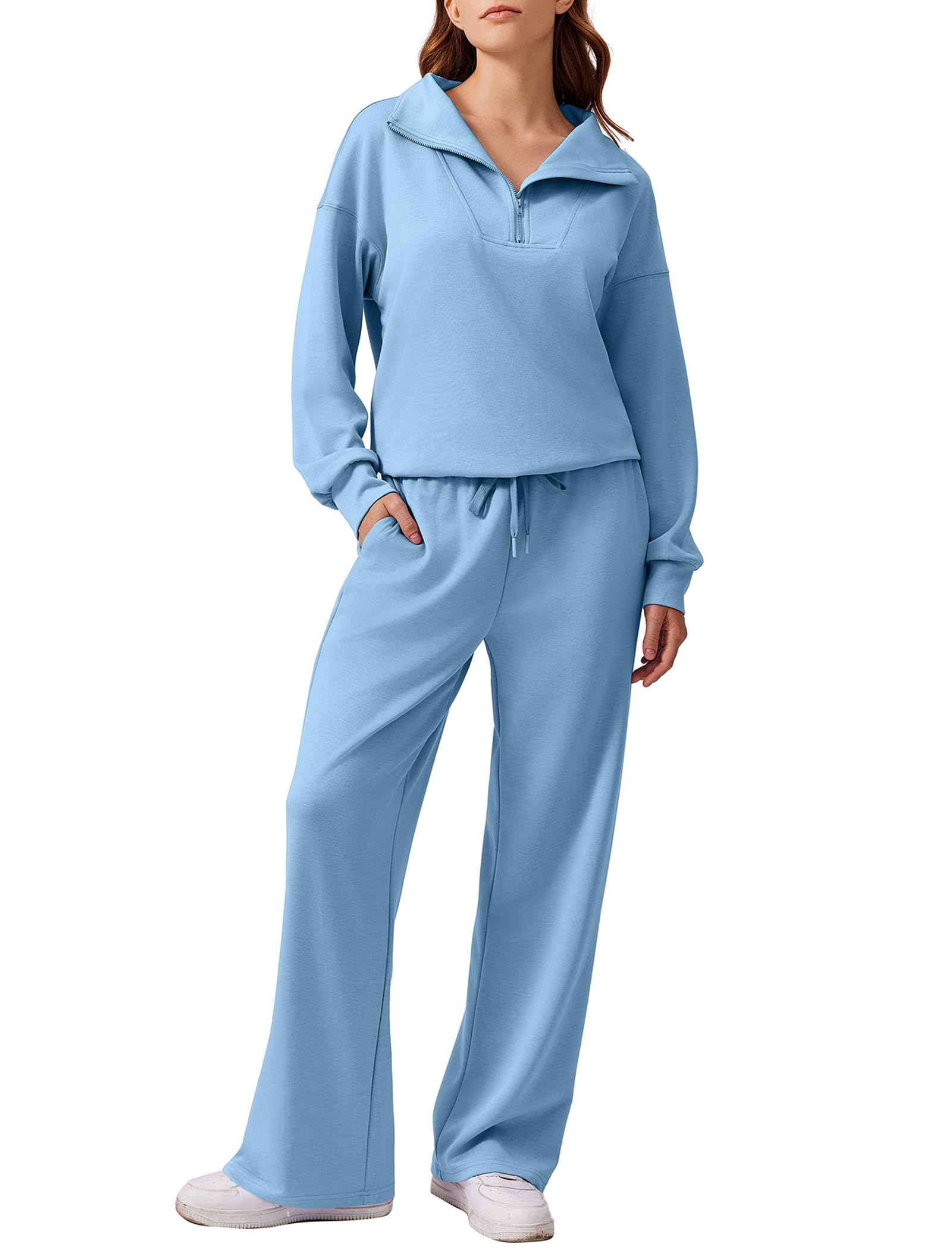 PINSPARK 2 Piece Sets for Women 1/4 Zip Lounge Matching Set Fall Outfits