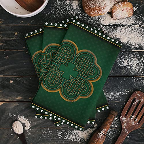 Saint Patrick's Day Dish Towels For Kitchen, Hand Towel Cleaning Cloths Lucky Clover Leaf Absorbent Fast Drying Dish Rags, Irish Celtic Knots Shamrocks Bathroom Cloth Set Of 2 With Hanging Loop #TOP1