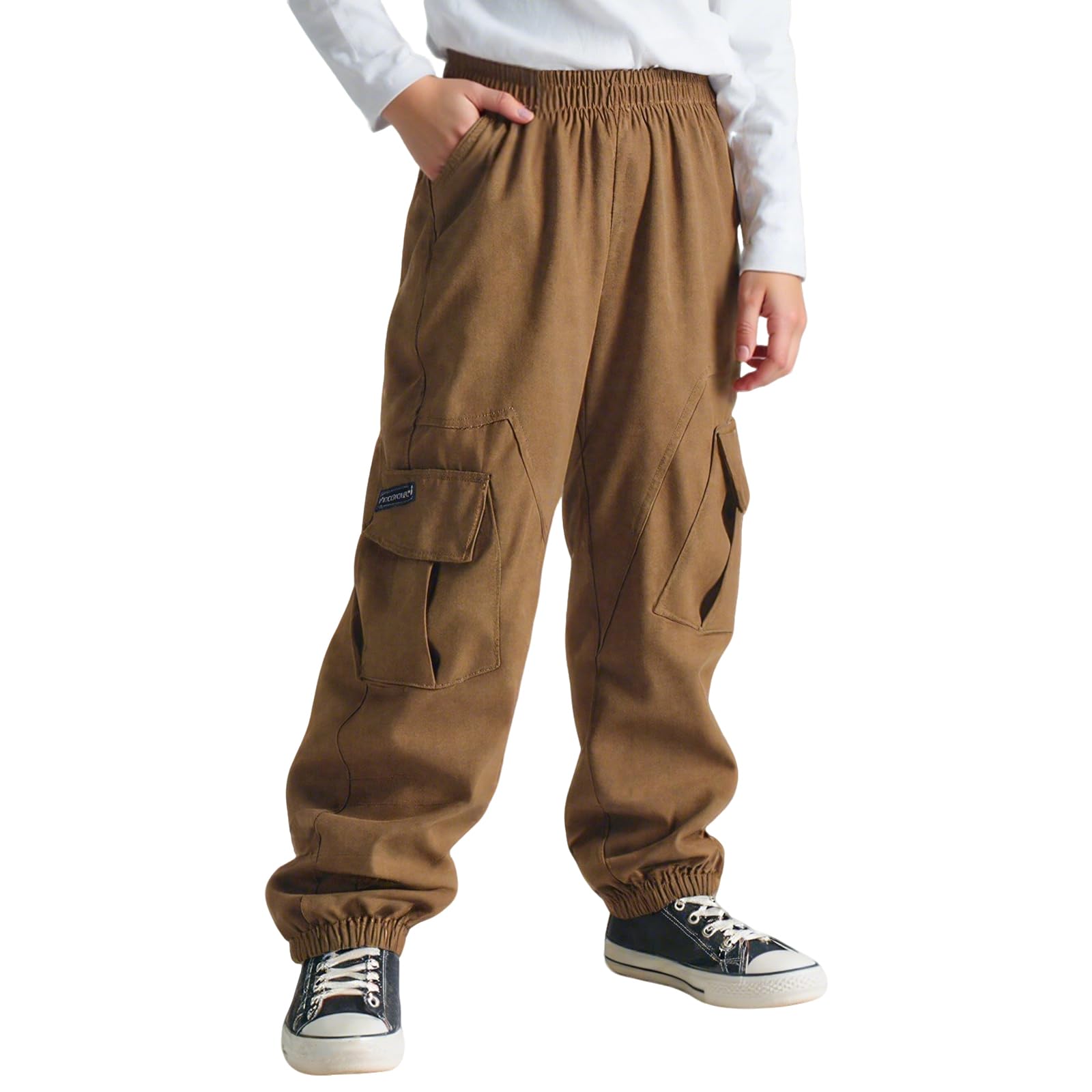 Pantalones Cargo Niños Suaves Transpirable Pantalón de Jogging Cintura Elástica Múltiples Bolsillos Pantalón de Ocio Streetwear Casual Pantalones Cargo Joggers para Infantil 6-13 Años