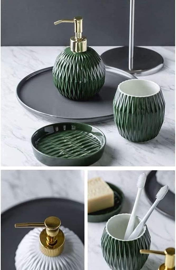 Soap Dispenser Refillable Hand Lotion Dispensers, Soap Dispenser Ceramic Emulsion Dispenser and 4 Piece Set of Bathroom Accessories (Color : Green, Size : Soap Dispenser) (White Soap Dispenser)