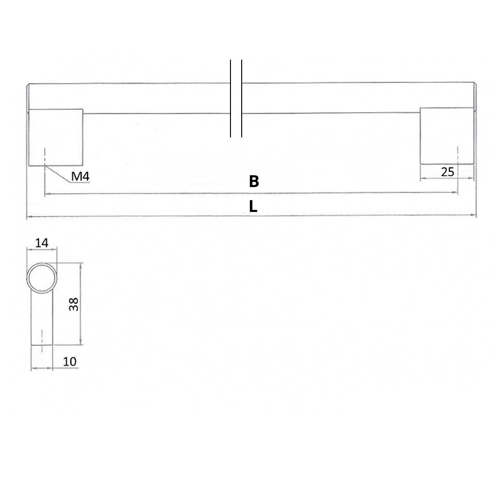 SOTECH 10x Stangengriffe G4 BA 492mm Edelstahloptik Griff-Ø 14mm | Möbelgriff-Länge: 509 mm, Relingriff-Höhe: 38 mm, Küchengriff-Sockel: 25 x 10 mm