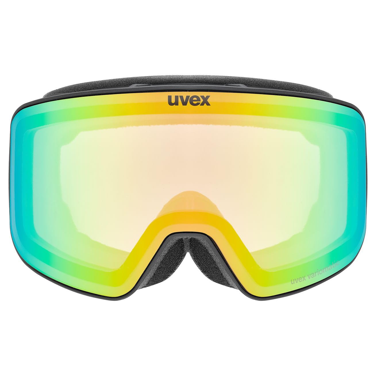 Uvex pyrit V - lunettes de ski pour adults - auto-teinté - champ de vision élargi et anti-buée - black matt dl/green-clear - one size