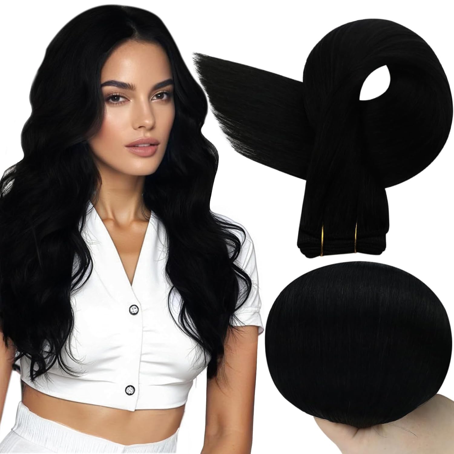 Full Shine Weft Hair Extensions Human Hair 18 Inch Color 1 Jet Black Human Hair Weft Natural Black Hair Extensions Sew In Remy Hair Sew In Extensions Straight Hair 105G