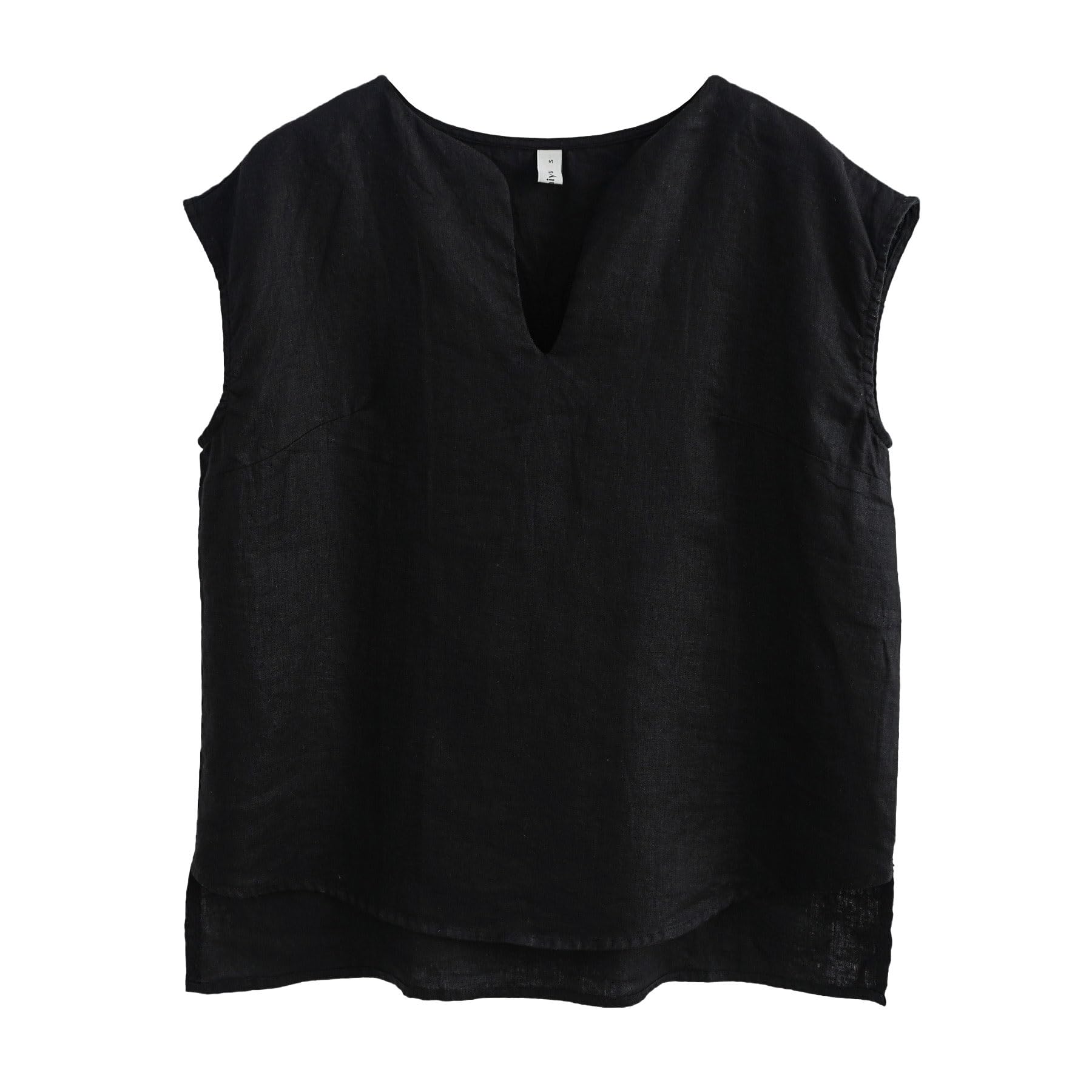 Amazhiyu Camicetta estiva da donna in 100% lino con scollo a V e maniche ad aletta