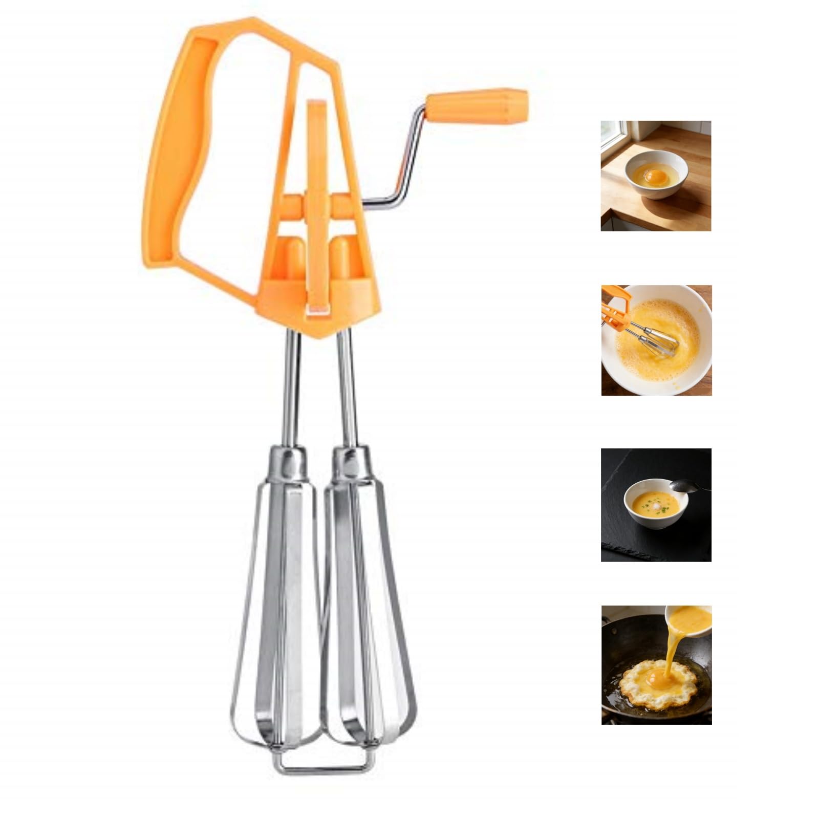Jerliflyer Beaters hand crank,stainless steel manual mixer semi automatic push rotary whisk blender for quick rotation making cream（orange）
