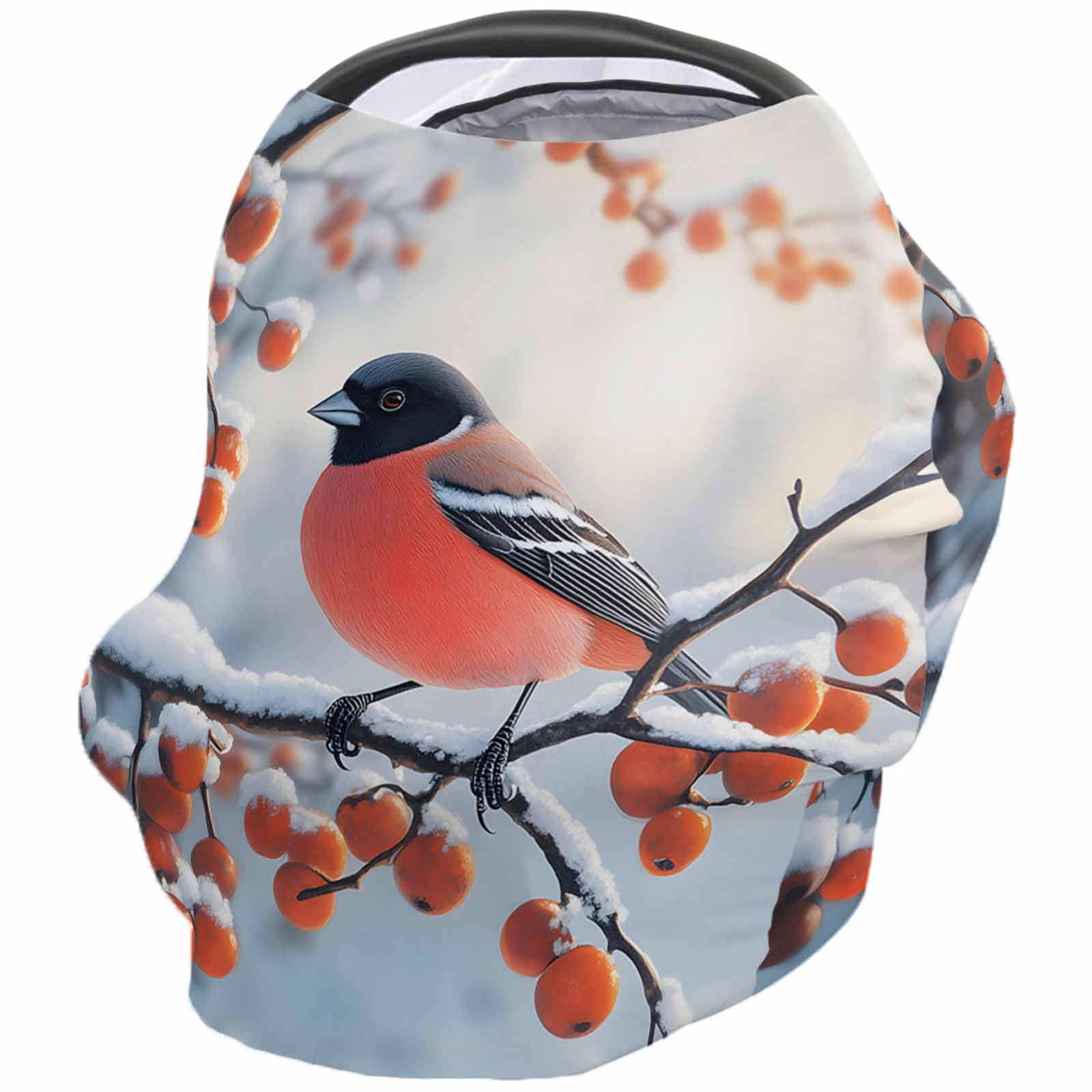 Nursing Cover for Breastfeeding Scarf, Bird Winter Branch Berries Snow Baby Car Covers Super Soft Multi Use for Canopy Shopping Cart Cover Blanket Stroller Cover