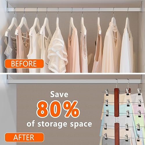 Miniatura 2 de Perchas para pantalones de 6 niveles que ahorran espacio, perchas de madera para organizador de armario, perchas de ahorro de espacio y perchas para