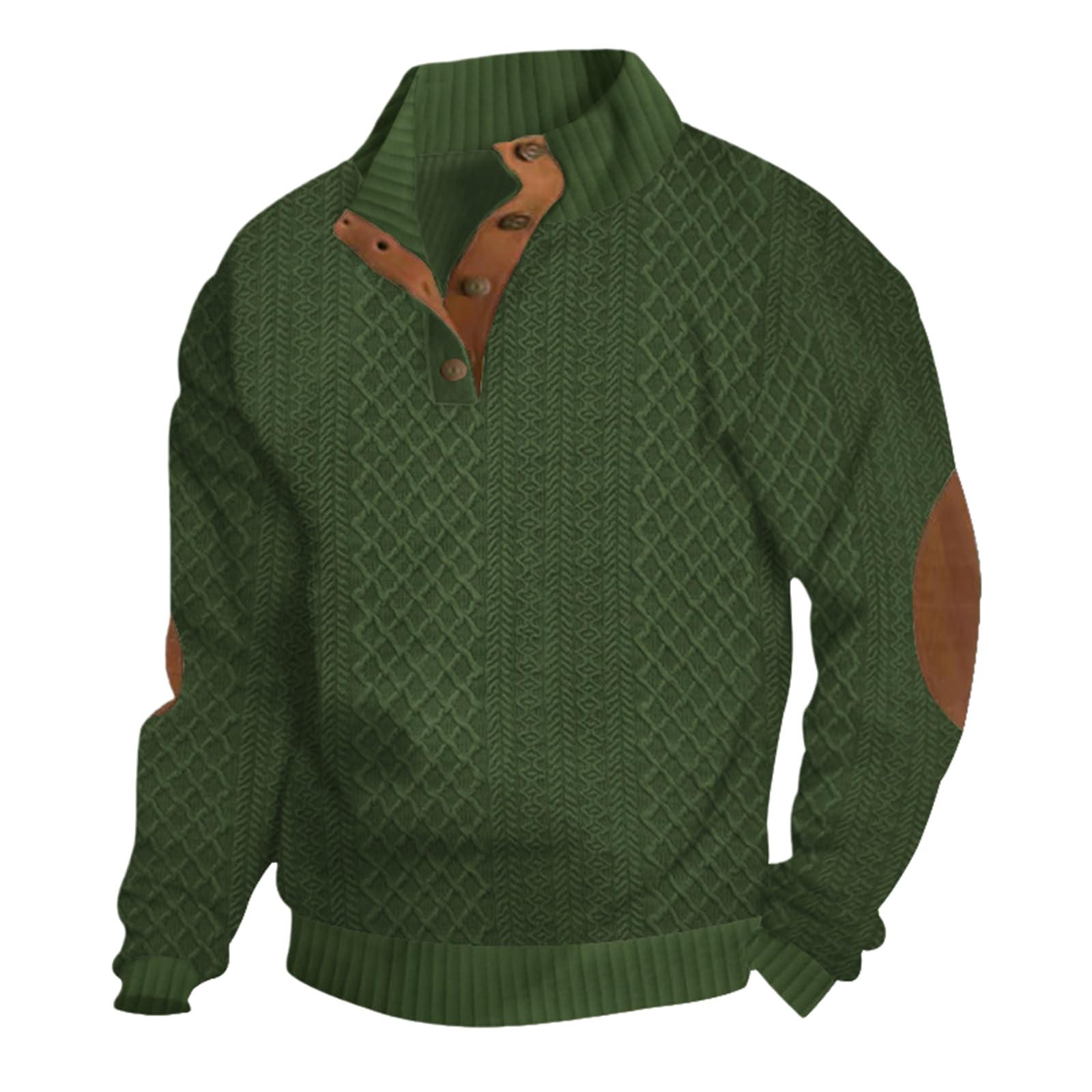 Generisch Jersey casual para hombre, de cachemira, cuello alto, manga larga, cuello alto, con botones de 1/4, para otoño