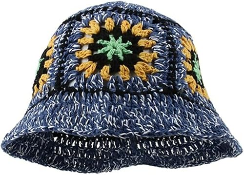 Floral Crochet Hat for Women Handmade Bucket Hats Foldable Multicolor Bucket Cap Casual Fisherman Caps Crochet Sun Hat 2023