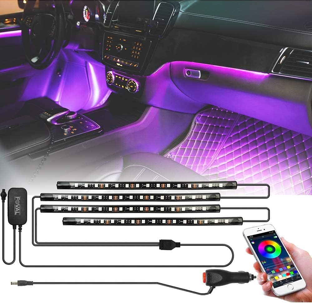 Interior Car Lights, Controller and APP Control, Waterproof Multi DIY Color Under Dash Car Lighting Kits, Music Sync 4pcs 48 LEDs Car…