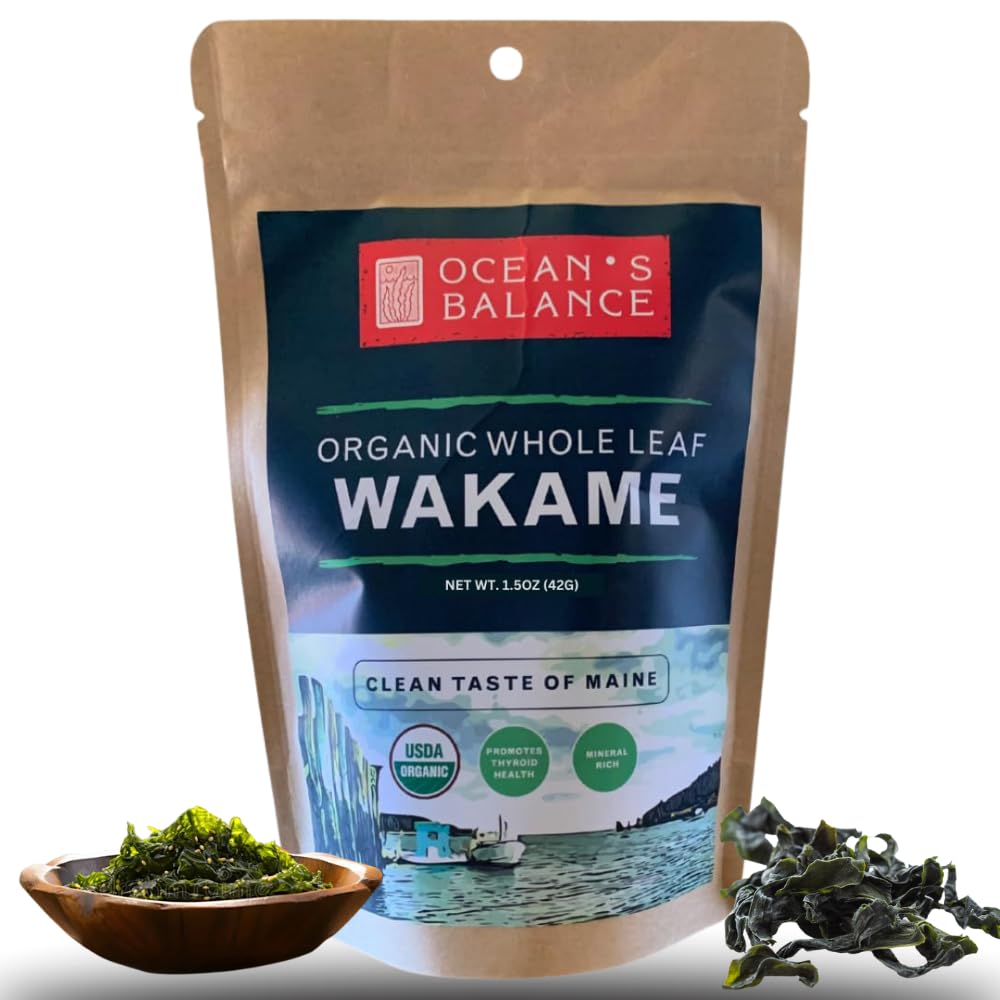 Ocean's Balance Whole Leaf Wakame – Maine Coast Vegetables for Keto, Paleo, Vegetarian & Vegan Diets – Organic Seaweed Gluten Free Products (1.5oz)