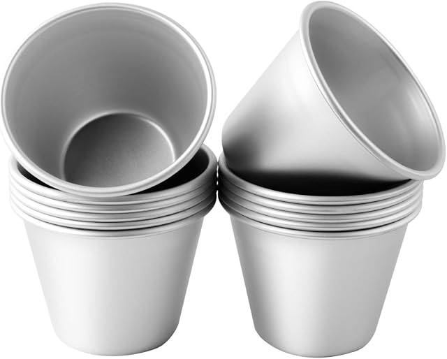 QUACOWW 12 Pieces Pudding Moulds Aluminum Baking Cups Cake Mold Nonstick Pudding Cups Egg Tart Mold Muffin Tin Dariole Moulds Sturdy Moulds