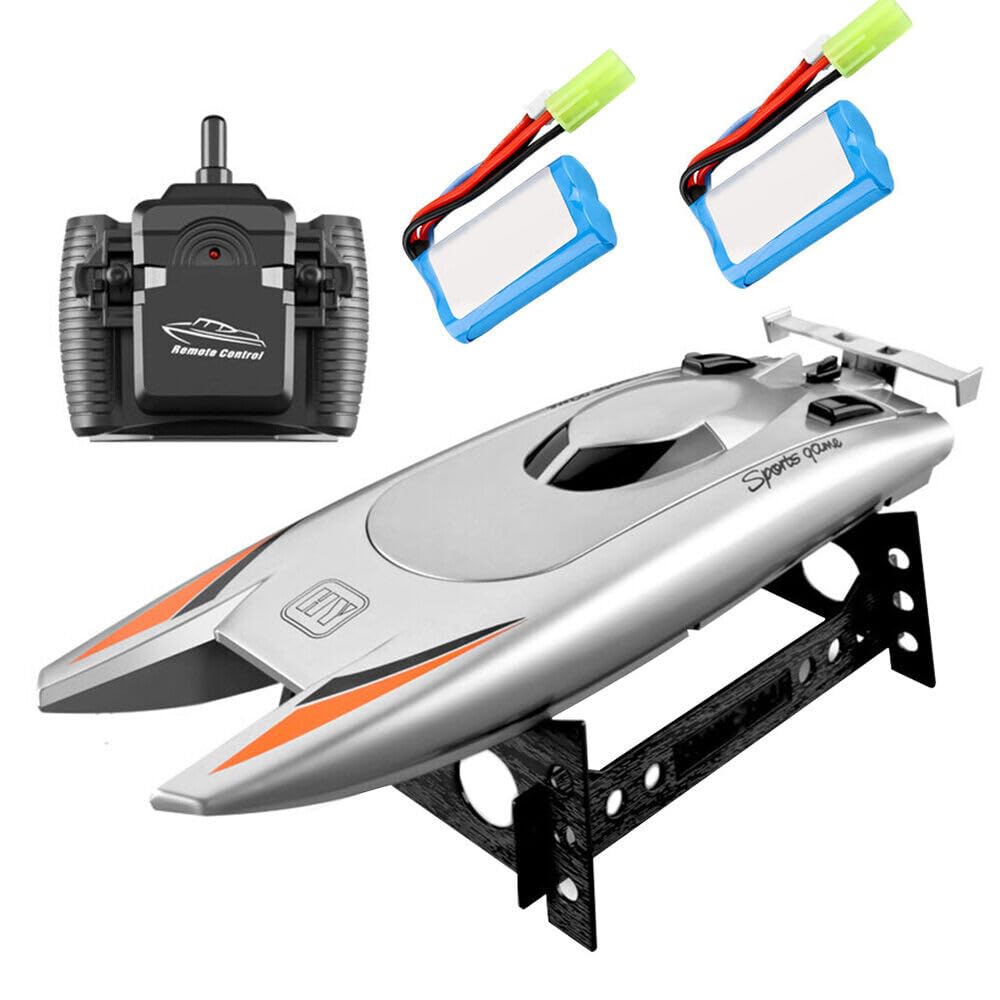 DIJIUCL Silver 4CH Dual Motor High Speed RC Boat 25KM/H Fast Racing Boat Dual Motor Remote Control Boat for Pool 2 Batteries Toys for Kids & Adults