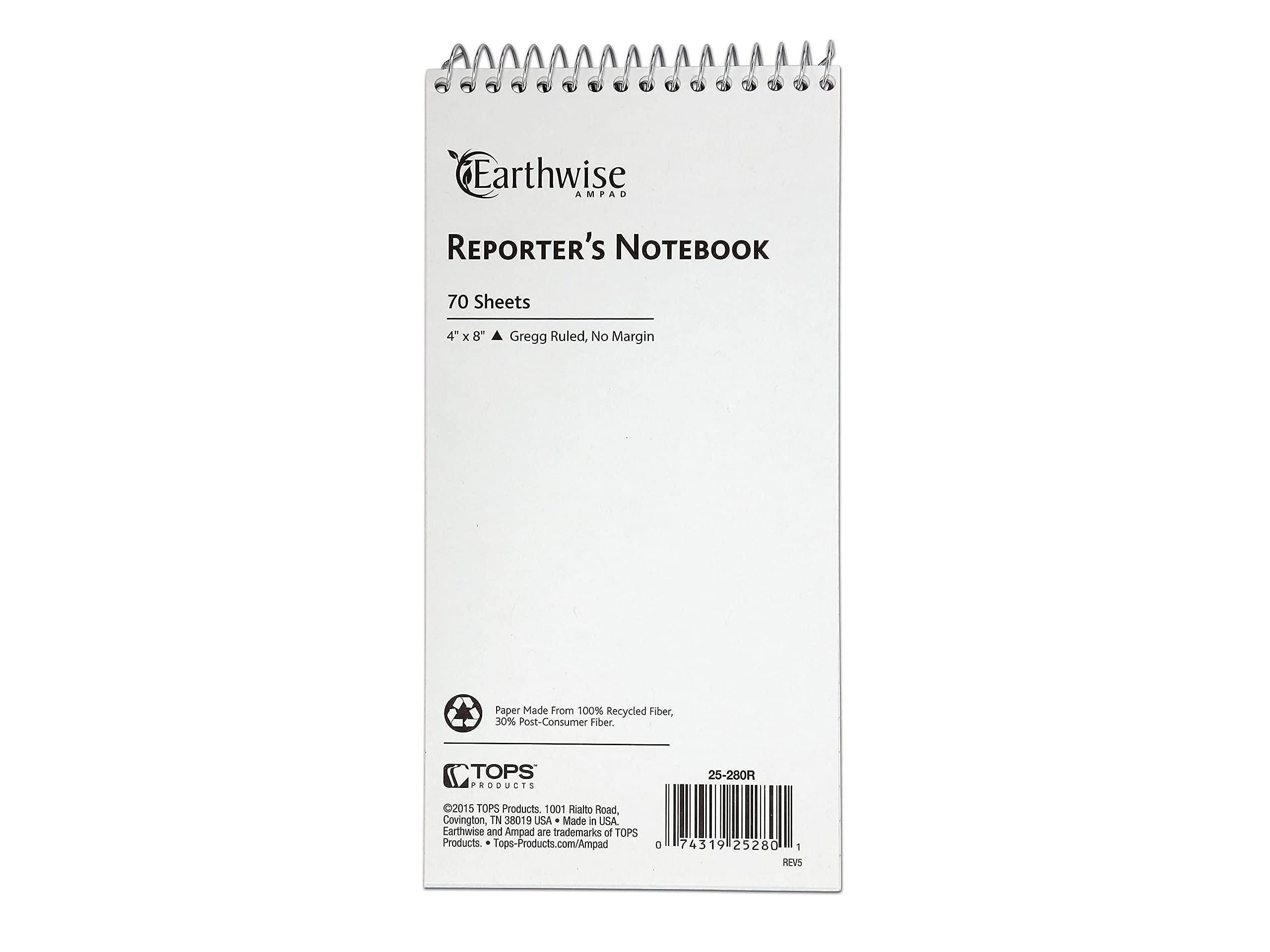 EarthWise by Ampad Reporter's Notebook, 4 x 8 Inches, 70 Sheets, Gregg Ruled, 12-Pack (25-280R)