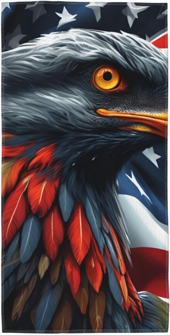 Eagle with USA Flag Print Hand Towels for Kitchen, Decorative Bathroom Towels Decor Farmhouse Cute for Men Women Gifts
