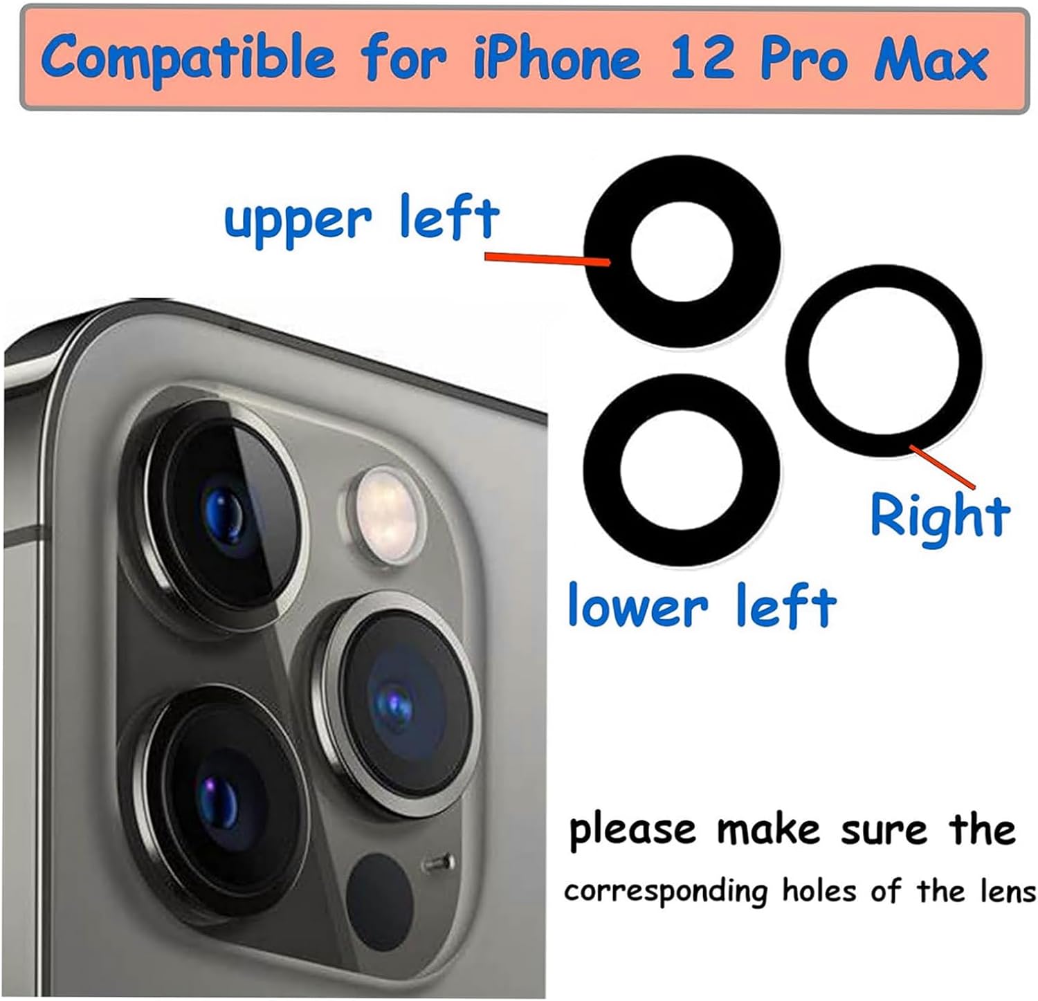 3pcs/Set Sapphire Rear Back Camera Glass Lens Replacement for iPhone 12 Pro Max with Pre-Installed Adhesive and Repair Tool kit Set
