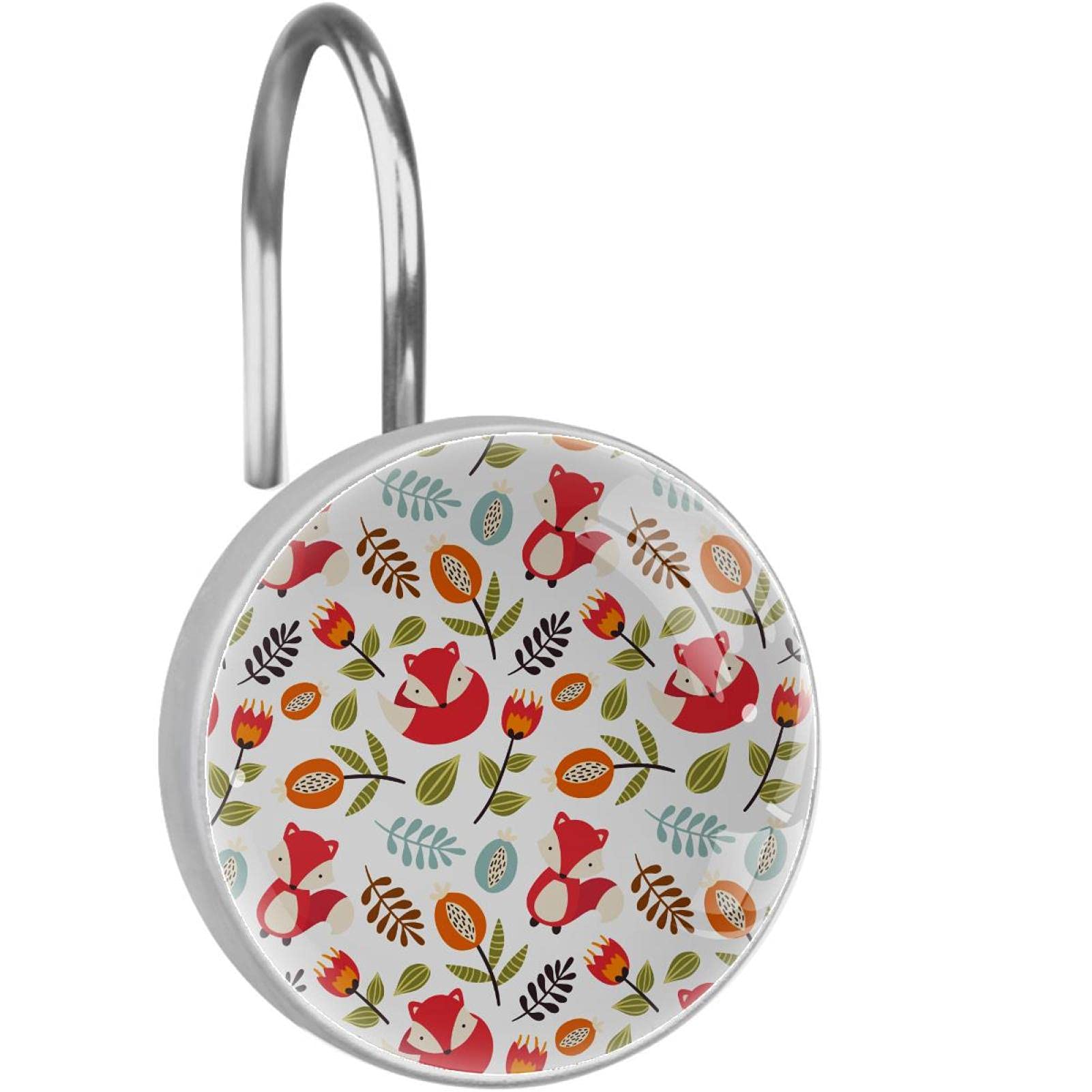 Crochets de rideau de douche anti-chute motif renard automne pour tringle de salle de bain