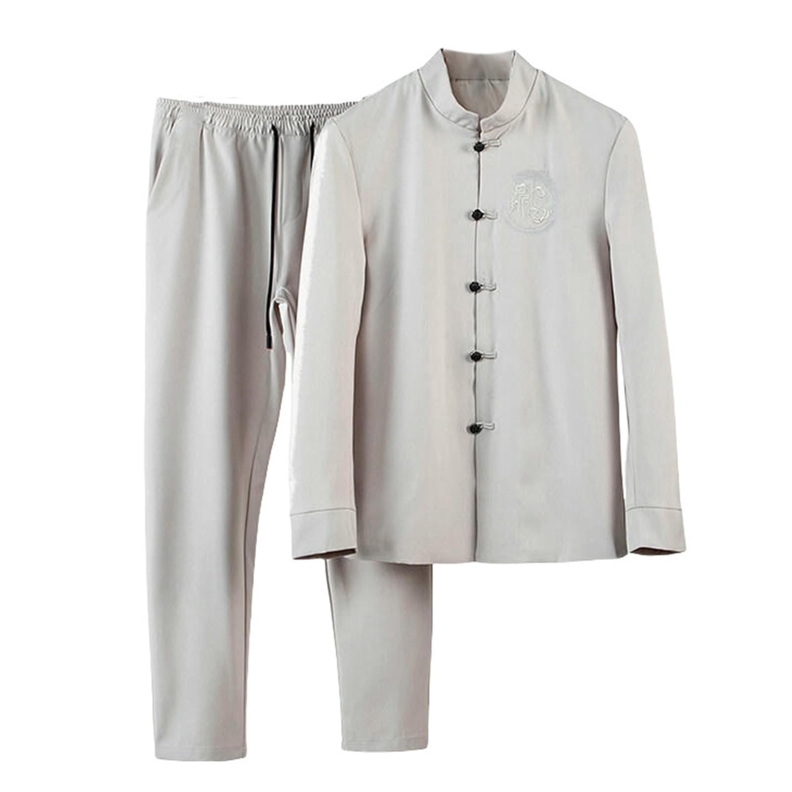 Set di pantaloni lunghi da uomo in stile cinese in cotone e lino a maniche lunghe