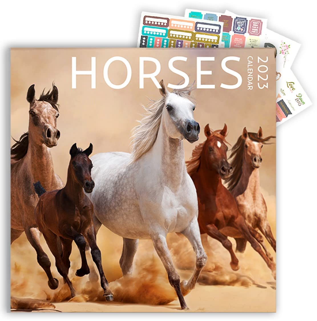 artico Horses Calendar 2023 with Sticker Pack, Large 12 x 12 inch, Horse Wall Calendar with Sticker Set, Gift for Horse Lovers, Cute Calendar for girls