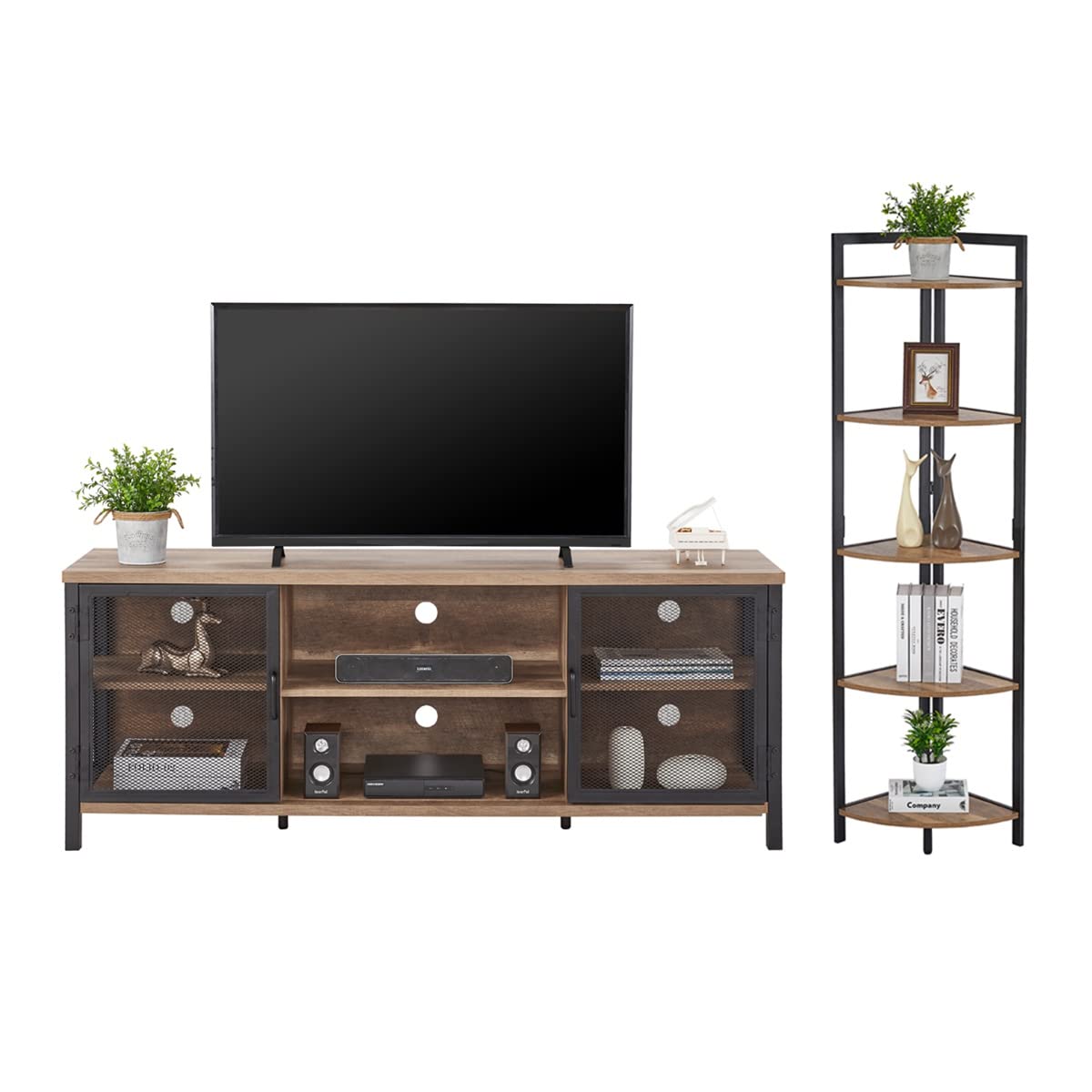 FATORRI 5 Tier Bookshelf And Bookcase With Doors (White Oak - View #10