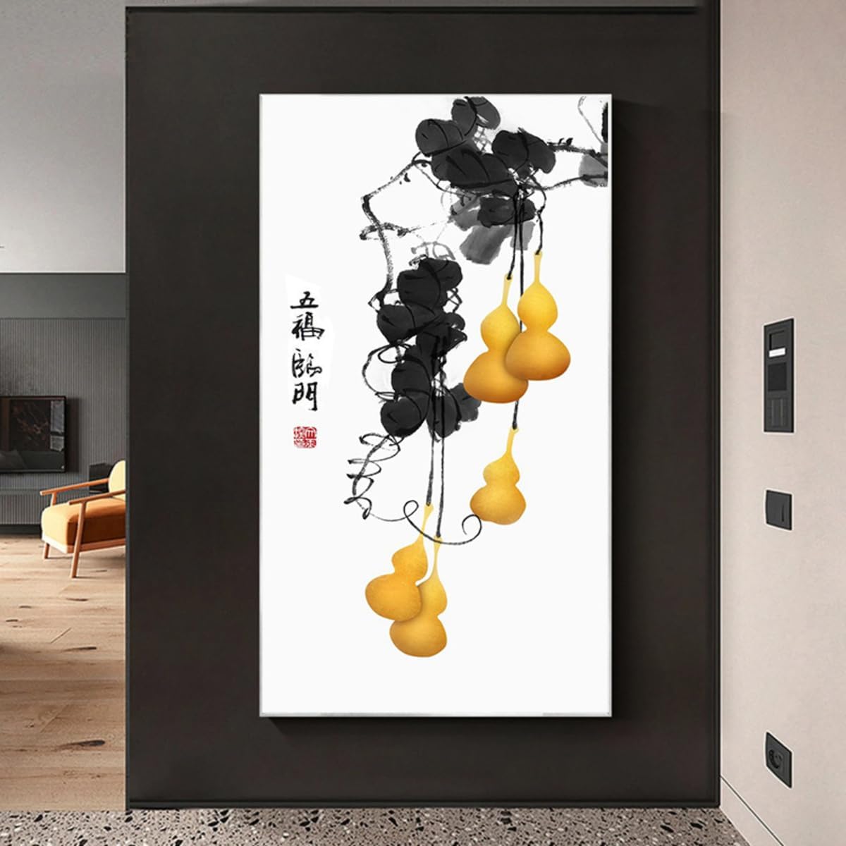 EPLKJHRTU Gourd Canvas Wall Art, Traditional Chinese Ink Painting, Vertical Wall Art, Large Modern Abstract Canvas Wall Art(40x80cm/Frameless)