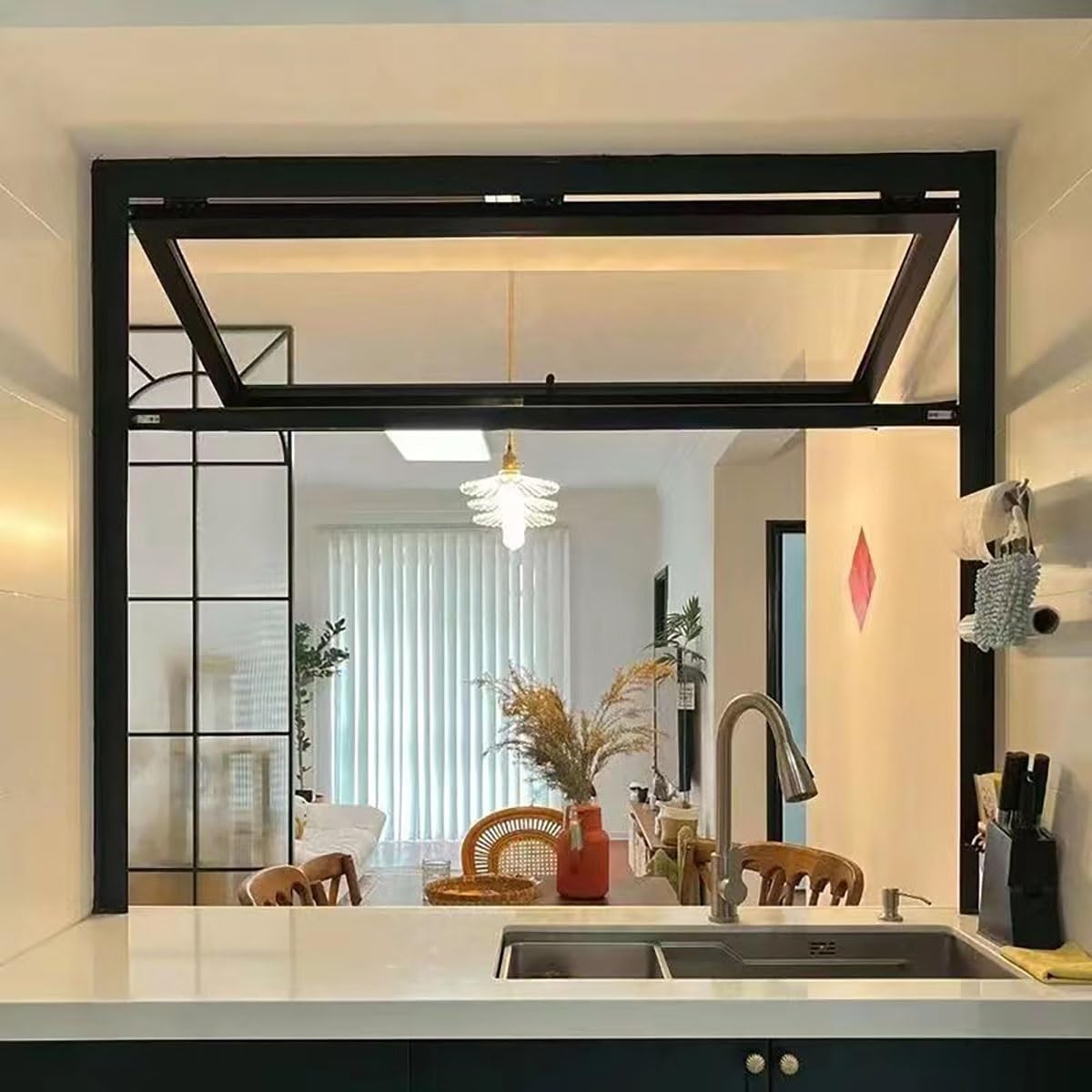 Custom Up Down Folding Serving Window, Flush Mount Manual Folding Window with Aluminum alloy frame and Locking Handle, Double Hung Window for Business Kitchen/Dining Car/Café/Bakery(WxH 20x43in/51x109