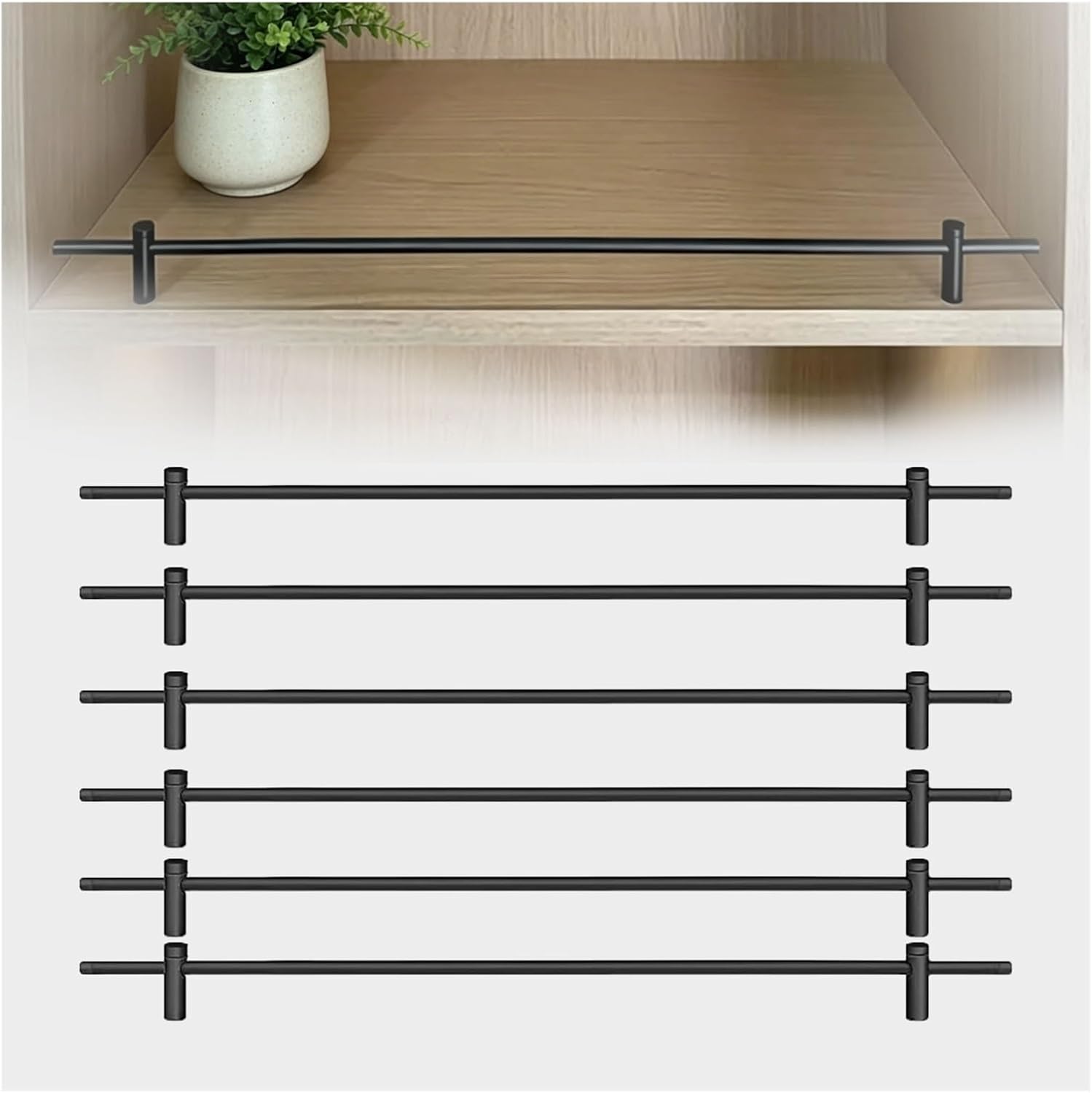 Metal Shelf Guard Rails Anti-Fall Set - Durable Black Non-Tip Shelf Protector for Kitchen Cabinets & Bathrooms - Tipping Prevention Rail Kit for Home Organization