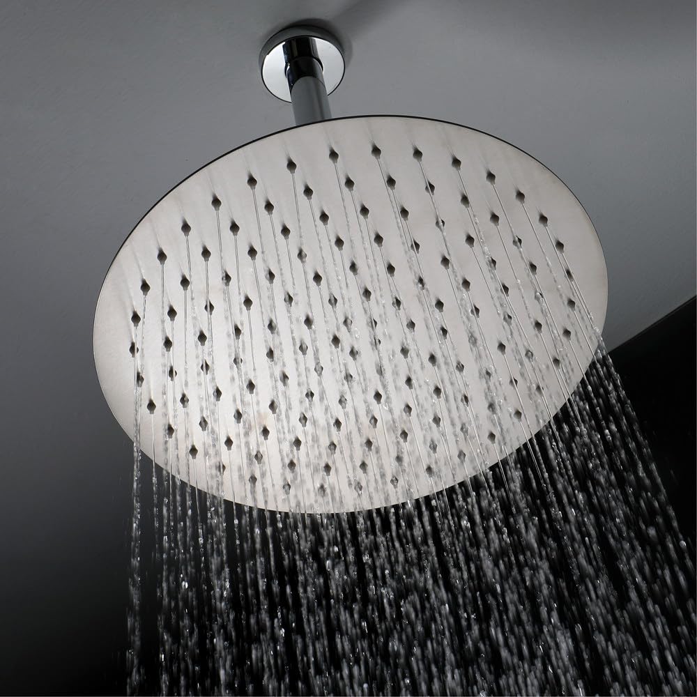 Rociador para Ducha Lluvia Redondo, Cabezal de Ducha Lluvia Acero Inoxidable, Acabado Cepillado, Antical, Alcachofa Lluvia para Baño en Casa, Hoteles, SPA