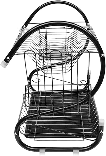 Miniatura 5 de Escurridor de platos, 2 niveles que ahorra espacio, escurridor de platos para encimera de cocina, escurridor de platos con tabla de secar y soporte