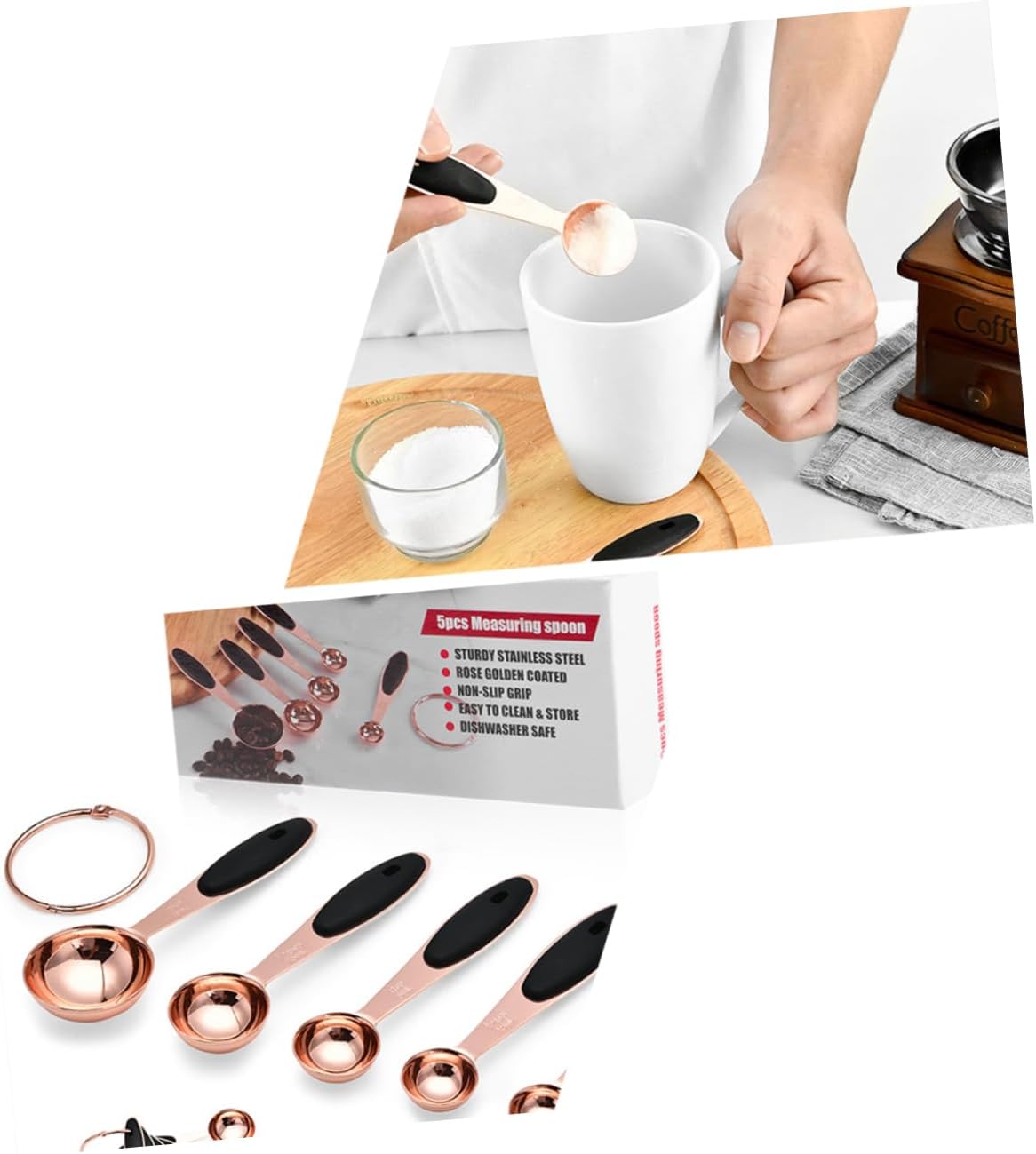 ABOOFAN 2sets Digital Measure Spoon Measuring Scoop Gold Finish Long Handles for Easy Stirring