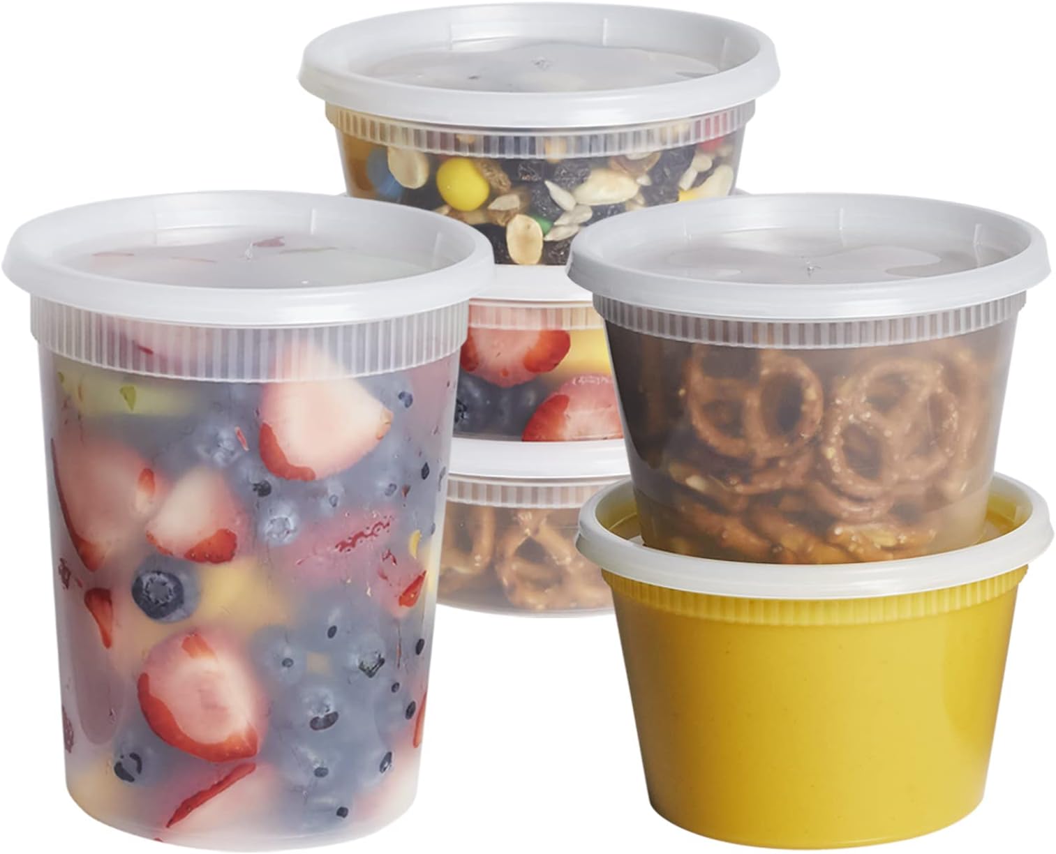 Comfy Package [48 Sets - Combo] Plastic Deli Food Storage Freezer Containers With Airtight Lids - 8 oz, 16 oz, 32 oz., Transparent