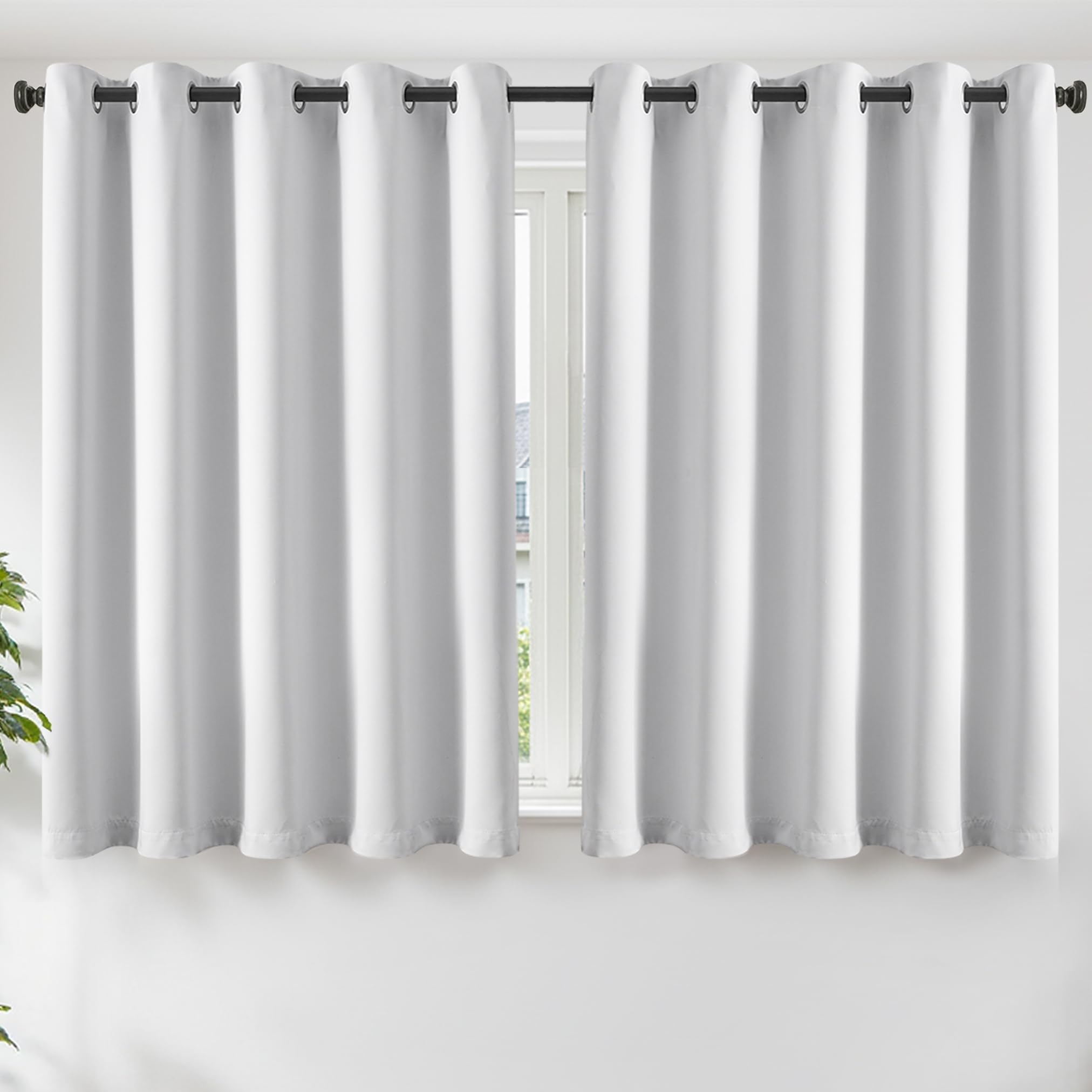 TOPICK Greyish White Short Small Window Curtains W66 x L54 Inch, Eyelet Thermal Insulated Blackout Curtain 2 Panels for Cafe, Soft Living Room Curtains & Drapes — image 1