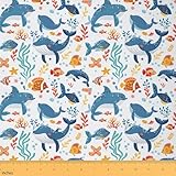 Feelyou Cartoon Whale Fabric by The Yard 1 Yard Cute Ocean Animal Decorative Waterproof Outdoor Fabric for Kids Teens Adults Ocean Sea Animal Upholstery Fabric for Chairs Cute Outdoor Fabric