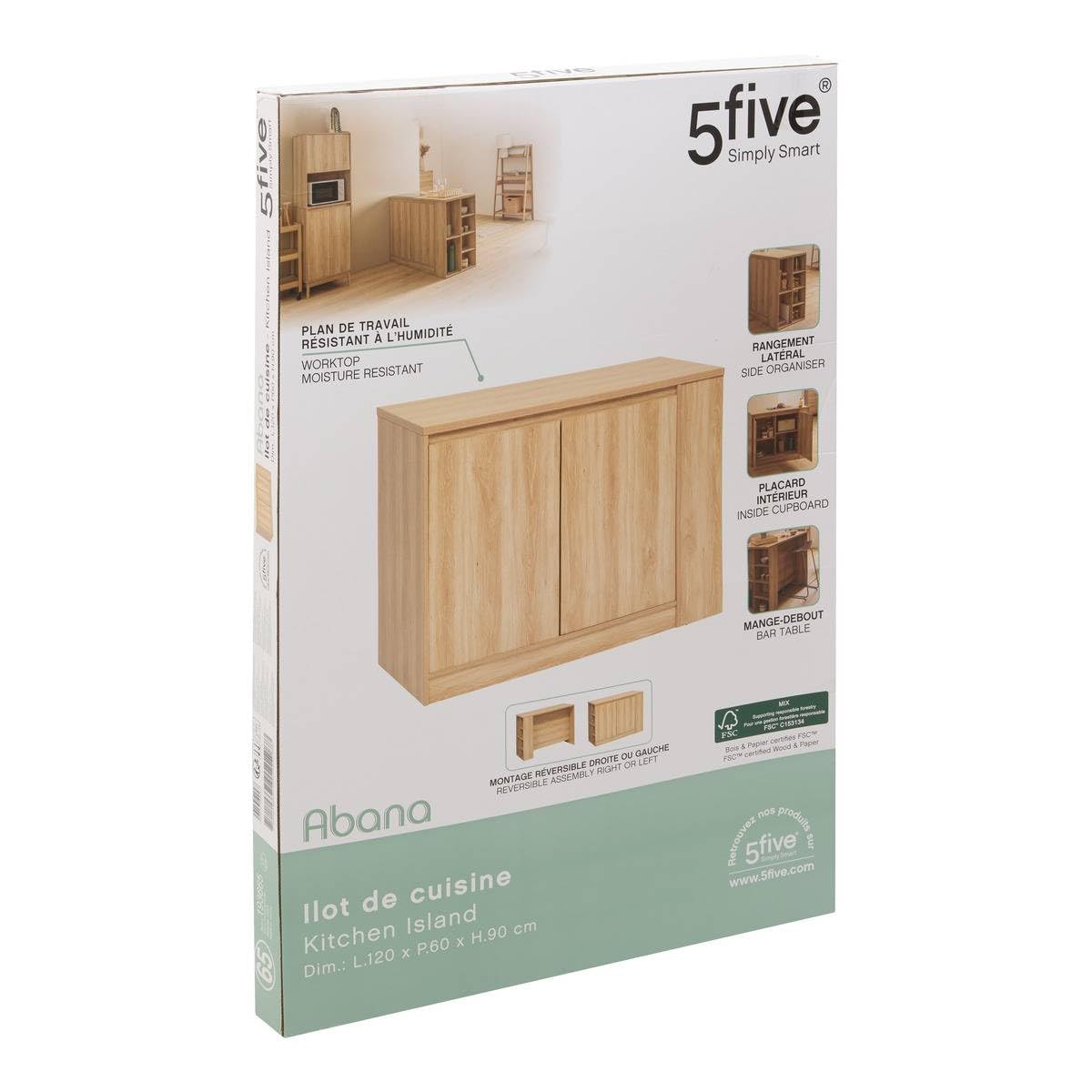5 five simply smart 5Five – ABANA Beige Kücheninsel – 120 x 60 x 90 cm – Praktische und stilvolle Küchenmöbel, Arbeitsplatte und Essbereich