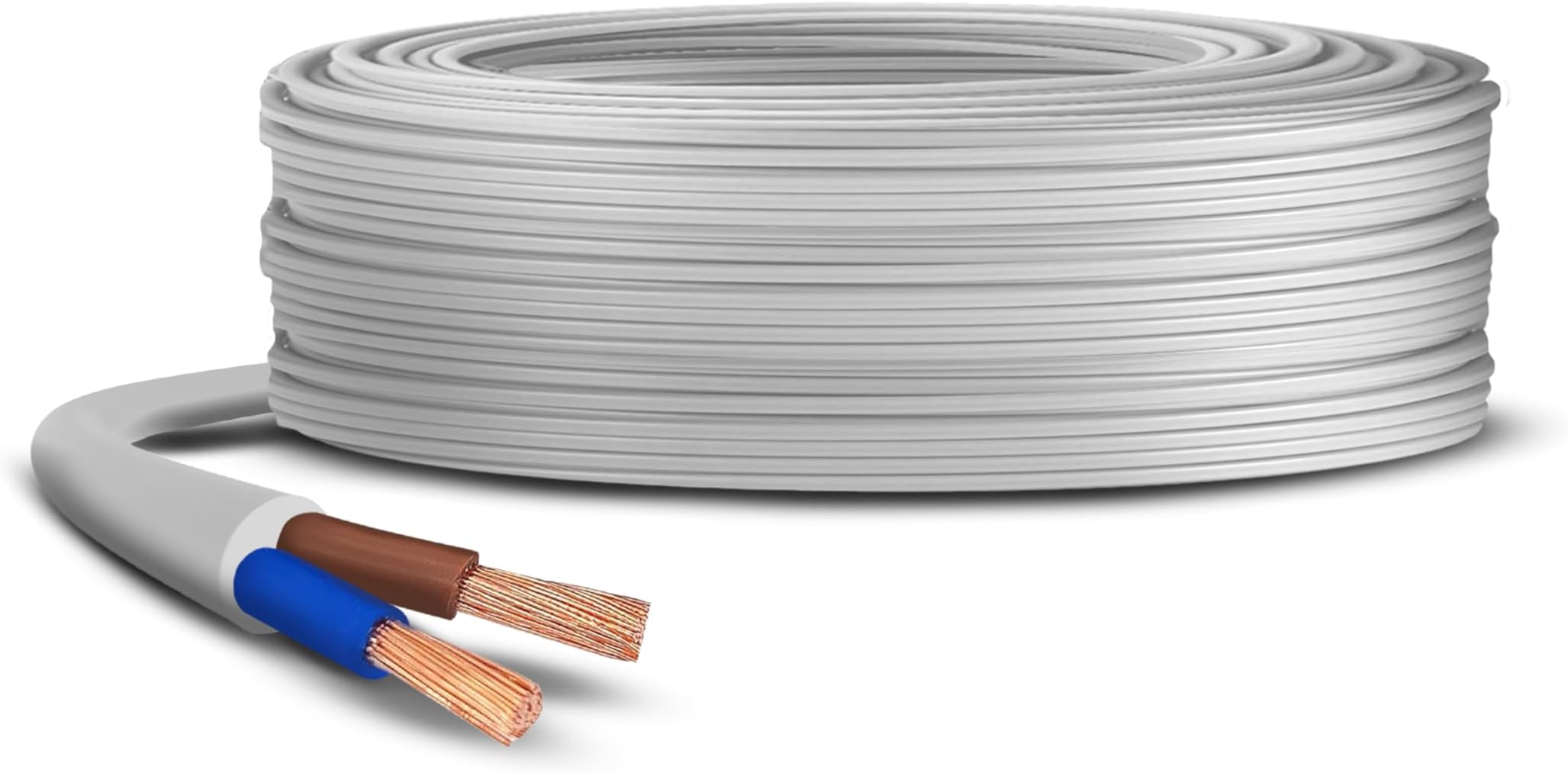 2 Core Round White Flex Flexible Cable, stranded electrical copper wire, Insulated Flexible PVC Wire, Stranded Wire High Temperature Resistance, 3182Y BASEC Approved 1.5mm(3 Meter)