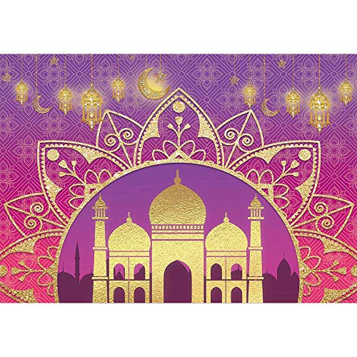 Allenjoy 7x5ft Ramadan Arabian Nights Moroccan Party Photography Backdrop Magic Genie Gold Palace Happy Birthday Sweet 16 Background Indian Bollywood Portrait Newborn Baby Shower Decors Photo Booth