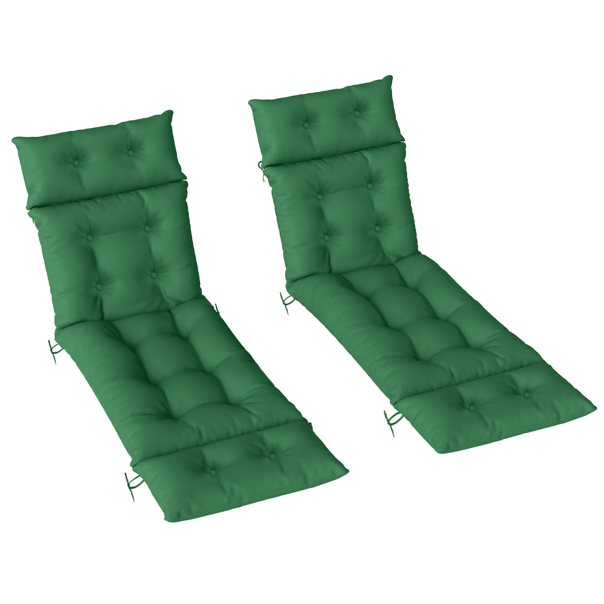 Outsunny Sun Lounger Cushions Only, 190 x 56 x 10 cm Garden Lounge Chair Cushions Set of 2, UPF20+ 220gsm Fabric, Thick Sunbed Replacement Pads with 6 Ties, Green