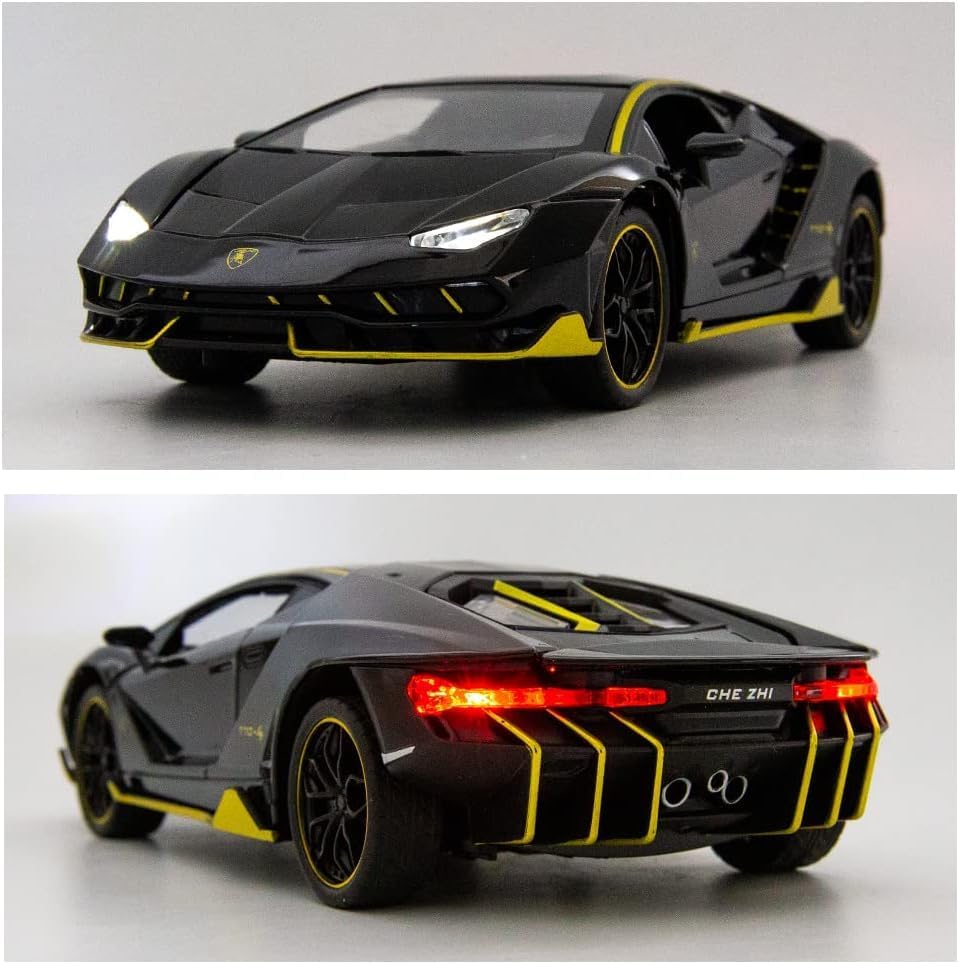 Image of Model Car Compatible for 1 /24 Scale Lamborghini LP770 Alloy Diecast Model Vehicles Pull Back Toy Car with Light and Sound for Kids Boys Gift(Black)